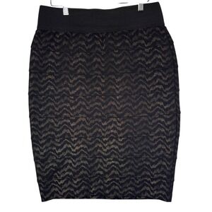 Chevron Stretch Pencil Skirt Gold Black Metallic‎ Womens Size Medium Thalia Sodi